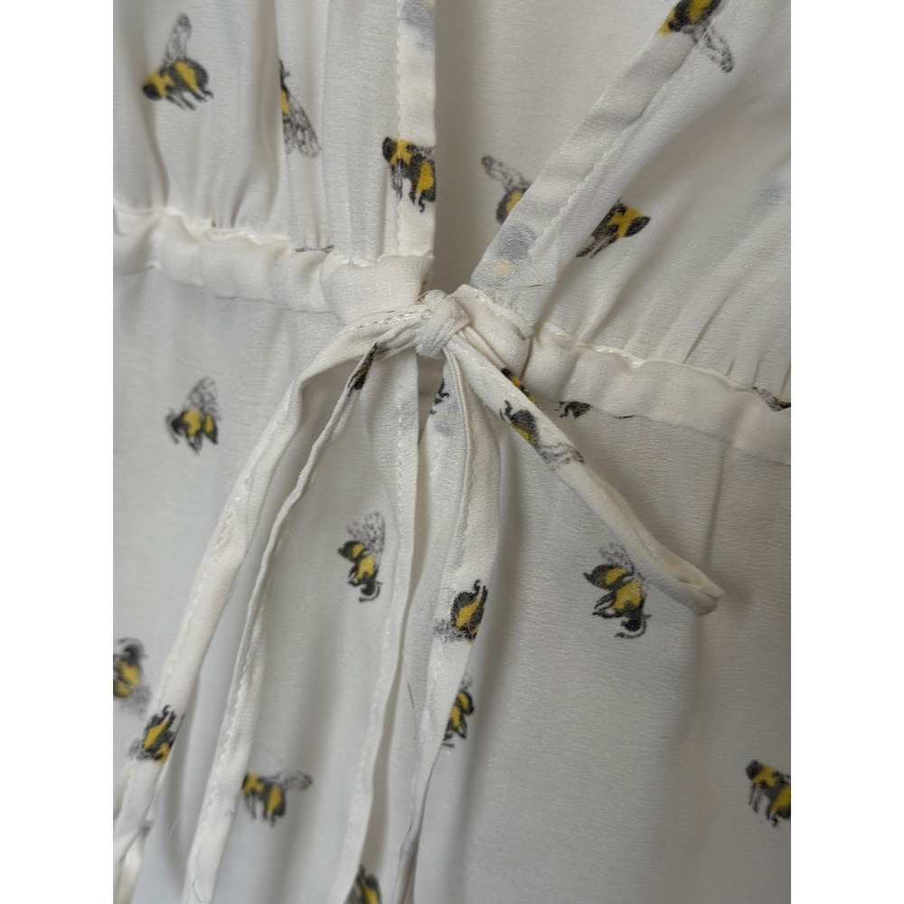 Free People Bee Print Tie Front Blouse Boho Bell Sleeve Sheer Top White S - Picture 3 of 16
